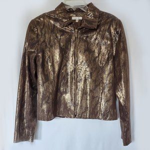 Yvonne Marie Gold & Brown Metallic Leather Jacket Size 10 EUC Snakeskin Pattern